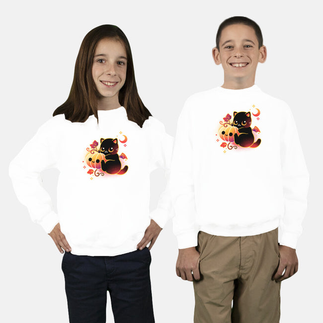 Demon Cat Halloween-Youth-Crew Neck-Sweatshirt-NemiMakeit