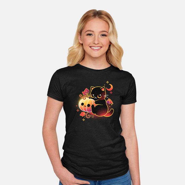 Demon Cat Halloween-Womens-Fitted-Tee-NemiMakeit