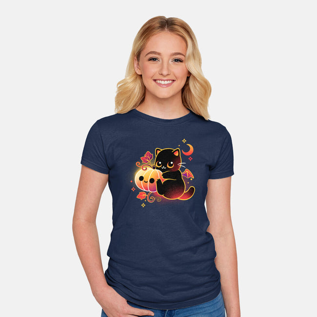 Demon Cat Halloween-Womens-Fitted-Tee-NemiMakeit