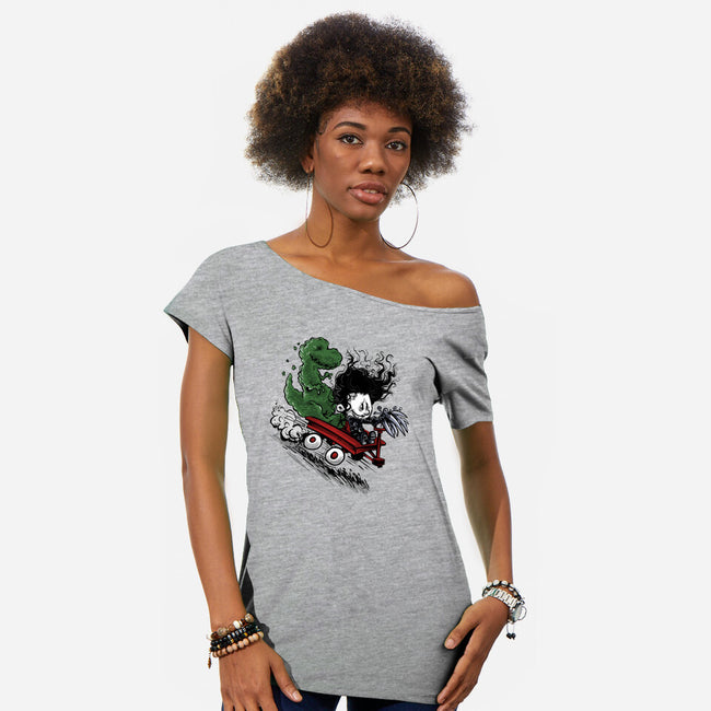 Edward And Dino-Womens-Off Shoulder-Tee-zascanauta