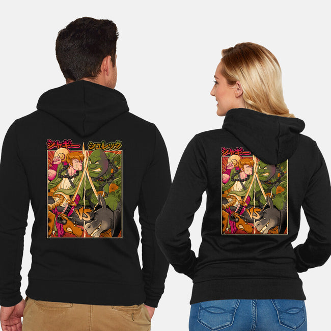 Samurai Sukubi VS Shurekku-Unisex-Zip-Up-Sweatshirt-Bruno Mota