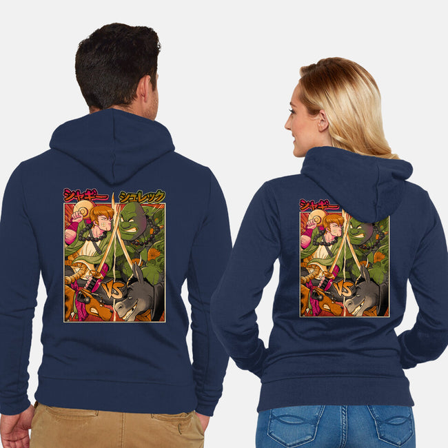 Samurai Sukubi VS Shurekku-Unisex-Zip-Up-Sweatshirt-Bruno Mota