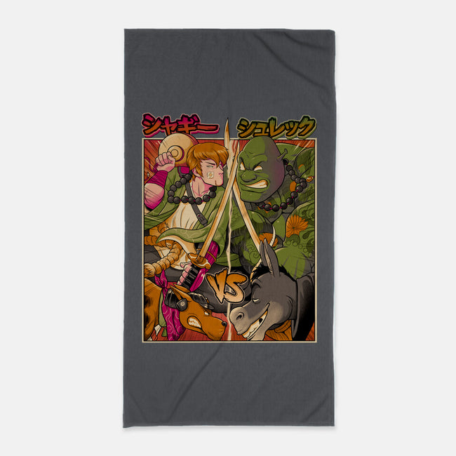 Samurai Sukubi VS Shurekku-None-Beach-Towel-Bruno Mota