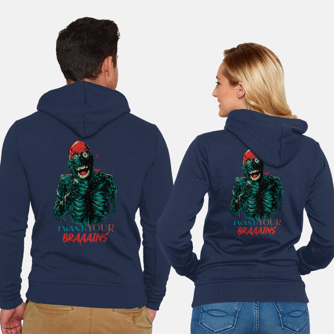 I Want Your Brains-Unisex-Zip-Up-Sweatshirt-Hafaell