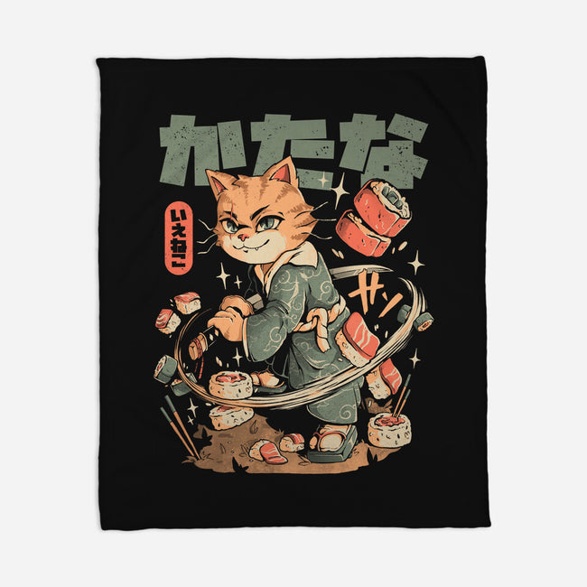 Sushi Slayer Cat-None-Fleece-Blanket-eduely