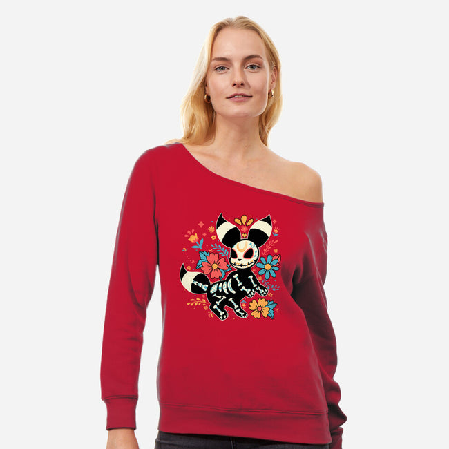 Night Skeleton-Womens-Off Shoulder-Sweatshirt-IKILO