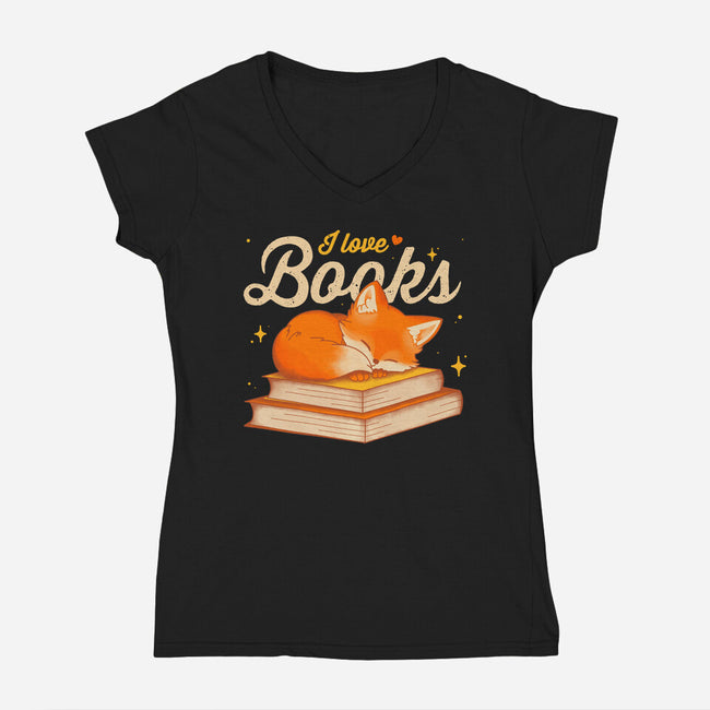 Book Kitsune-Womens-V-Neck-Tee-retrodivision