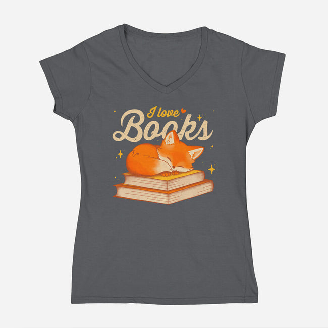 Book Kitsune-Womens-V-Neck-Tee-retrodivision