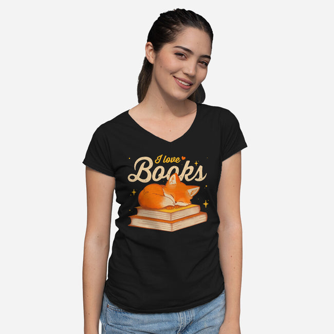 Book Kitsune-Womens-V-Neck-Tee-retrodivision