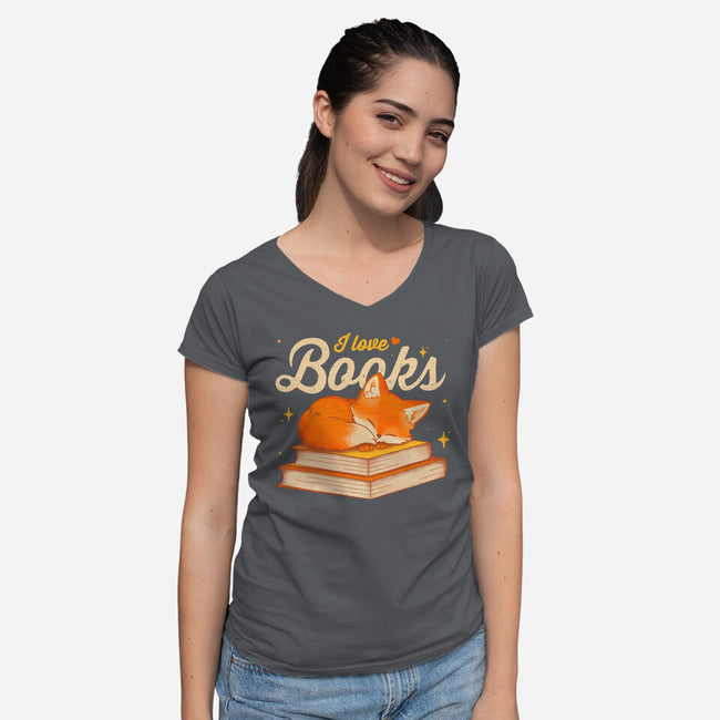 Book Kitsune-Womens-V-Neck-Tee-retrodivision