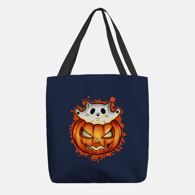 Cat In Pumpkin-None-Basic Tote-Bag-nickzzarto