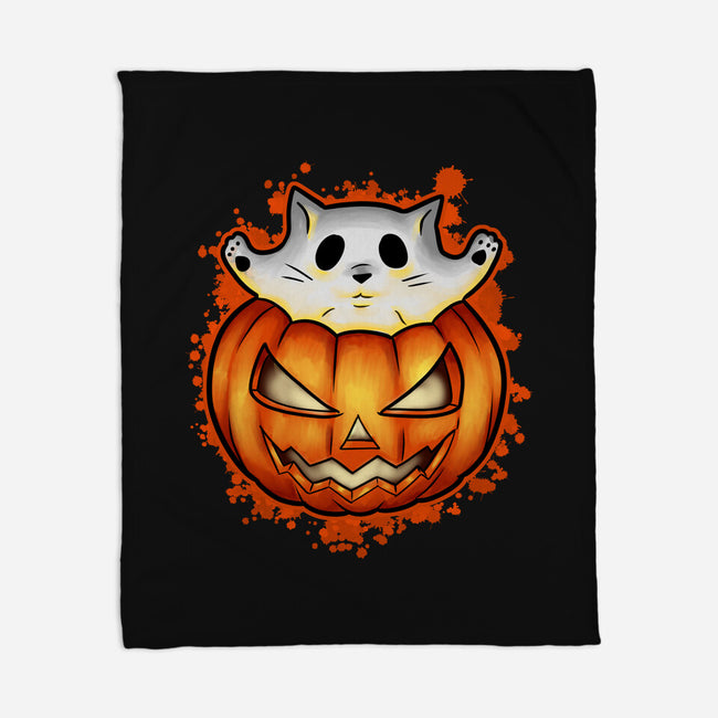 Cat In Pumpkin-None-Fleece-Blanket-nickzzarto