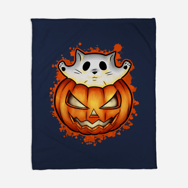 Cat In Pumpkin-None-Fleece-Blanket-nickzzarto