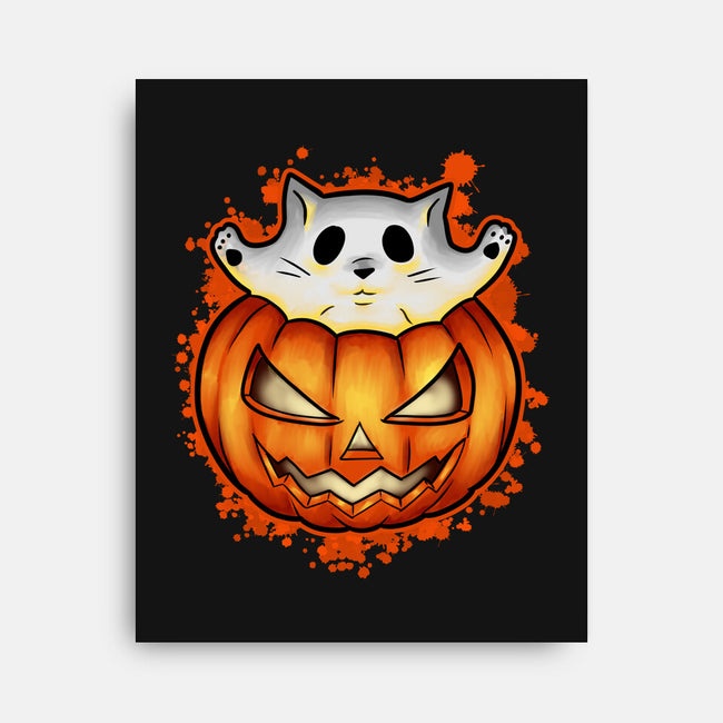 Cat In Pumpkin-None-Stretched-Canvas-nickzzarto