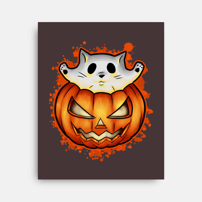 Cat In Pumpkin-None-Stretched-Canvas-nickzzarto