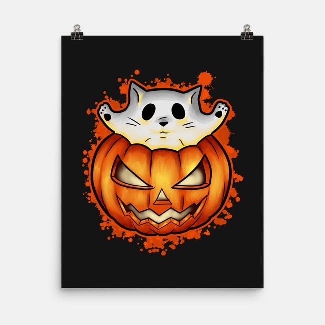 Cat In Pumpkin-None-Matte-Poster-nickzzarto