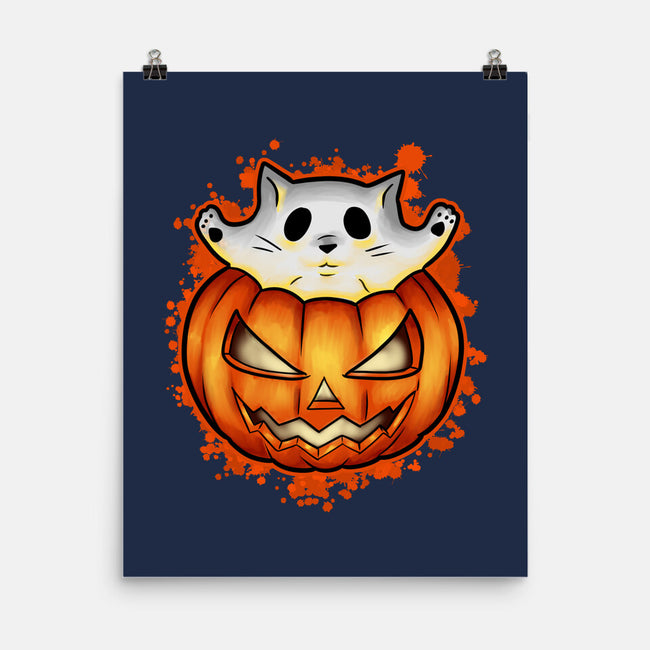 Cat In Pumpkin-None-Matte-Poster-nickzzarto