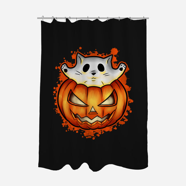 Cat In Pumpkin-None-Polyester-Shower Curtain-nickzzarto