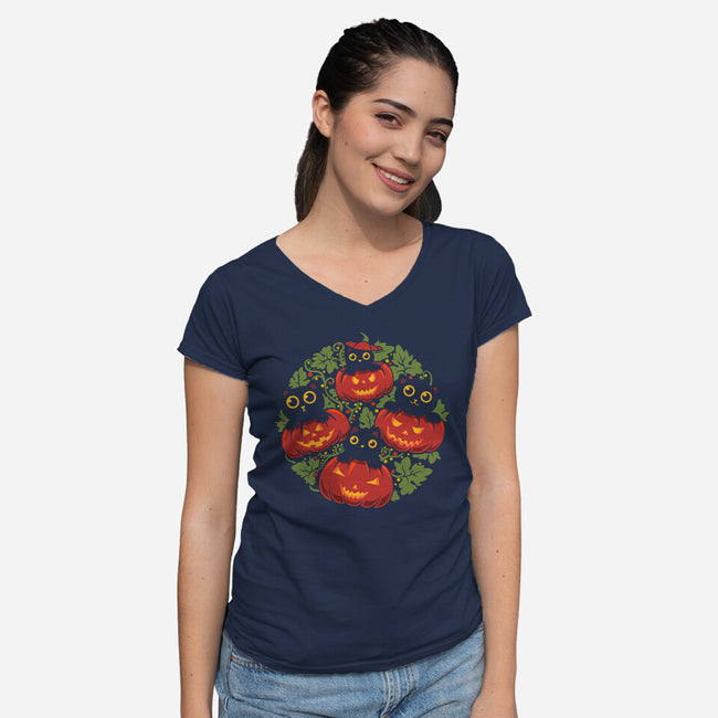 Pumpkin Kitten Family-Womens-V-Neck-Tee-erion_designs