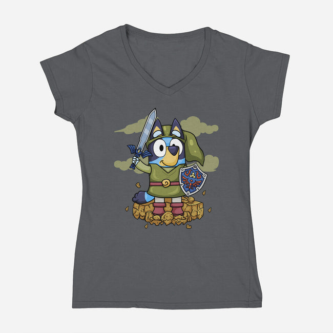 Legend Of Bluey-Womens-V-Neck-Tee-JamesQJO