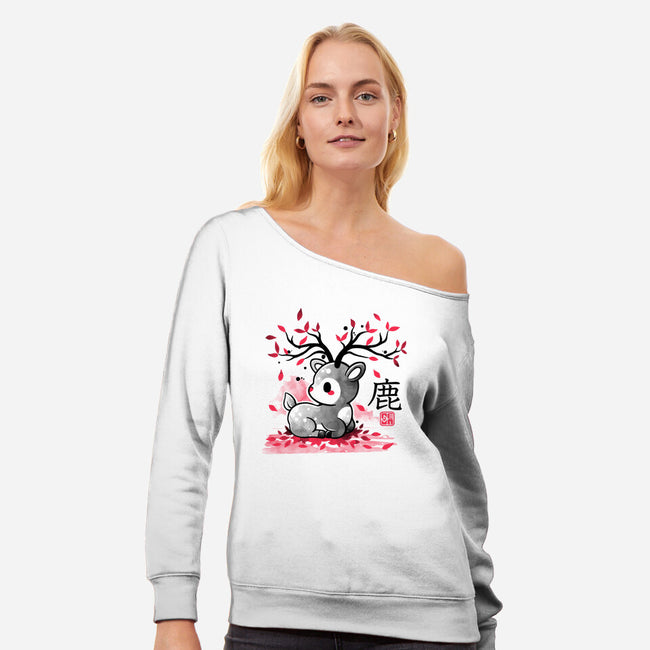 Japanese Deer In Autumn-Womens-Off Shoulder-Sweatshirt-NemiMakeit