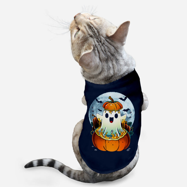 Halloween Ghost-Cat-Basic-Pet Tank-Vallina84