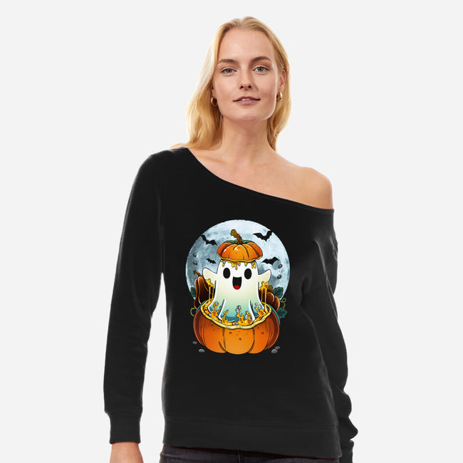 Halloween Ghost-Womens-Off Shoulder-Sweatshirt-Vallina84