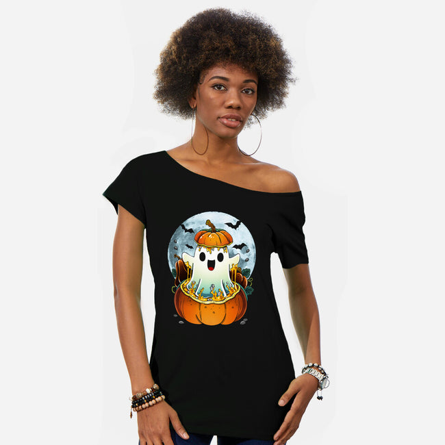 Halloween Ghost-Womens-Off Shoulder-Tee-Vallina84