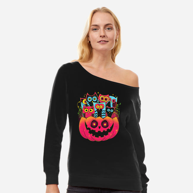 A Bowl Full Of Owls-Womens-Off Shoulder-Sweatshirt-GODZILLARGE