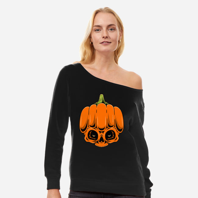 The Pumpkin Skull-Womens-Off Shoulder-Sweatshirt-Alundrart