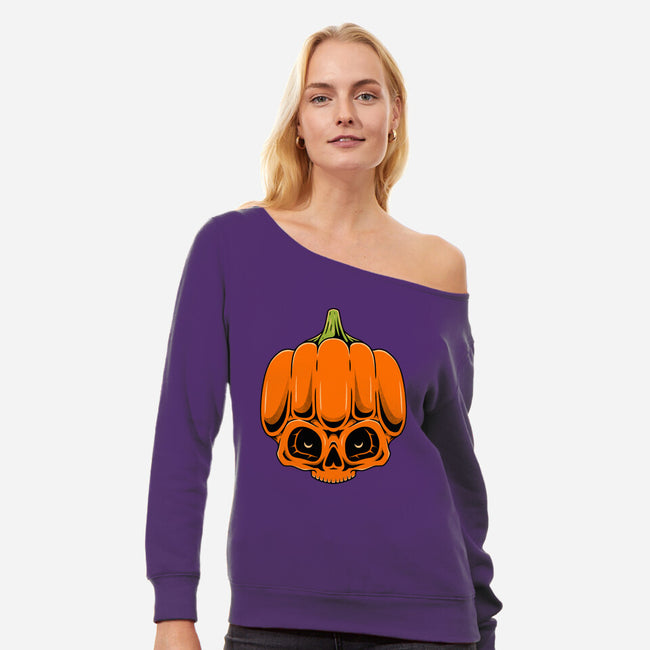 The Pumpkin Skull-Womens-Off Shoulder-Sweatshirt-Alundrart