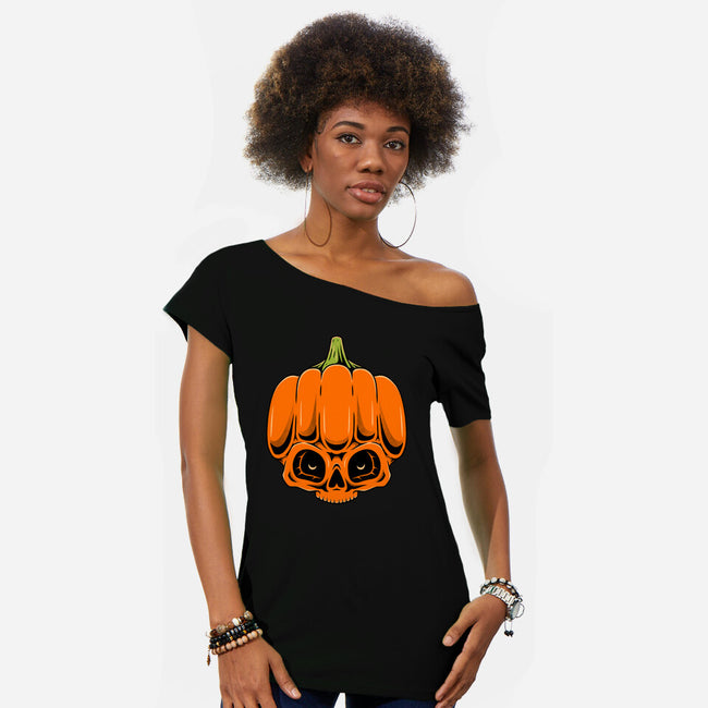 The Pumpkin Skull-Womens-Off Shoulder-Tee-Alundrart