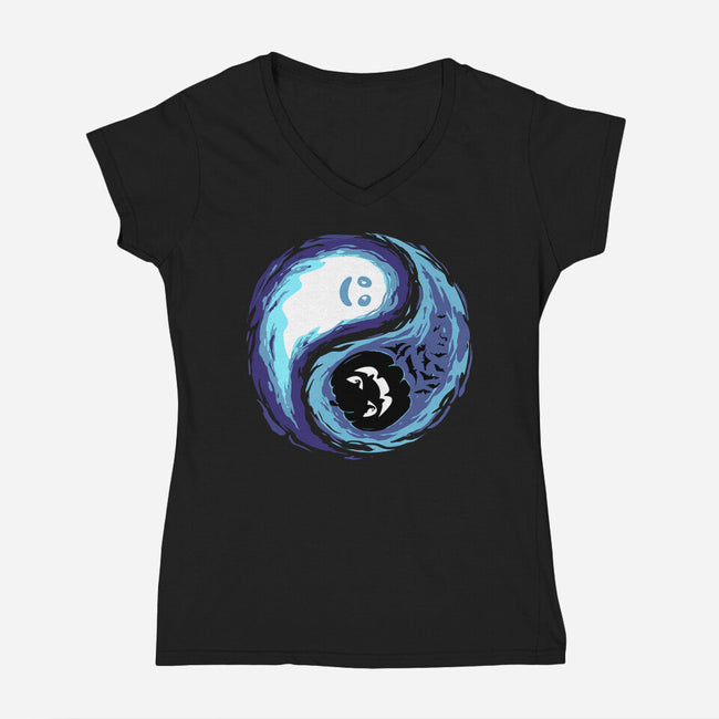 Yin Yang Halloween-Womens-V-Neck-Tee-IKILO