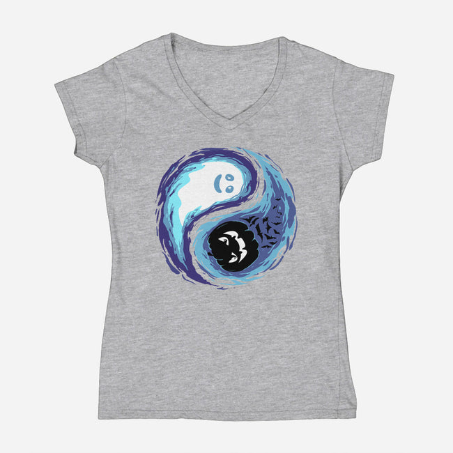 Yin Yang Halloween-Womens-V-Neck-Tee-IKILO