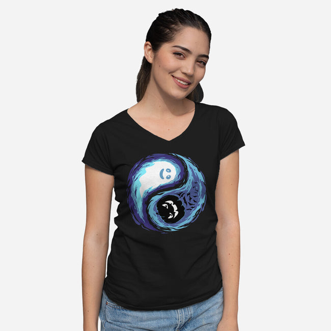 Yin Yang Halloween-Womens-V-Neck-Tee-IKILO