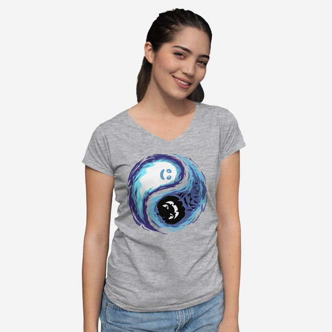 Yin Yang Halloween-Womens-V-Neck-Tee-IKILO