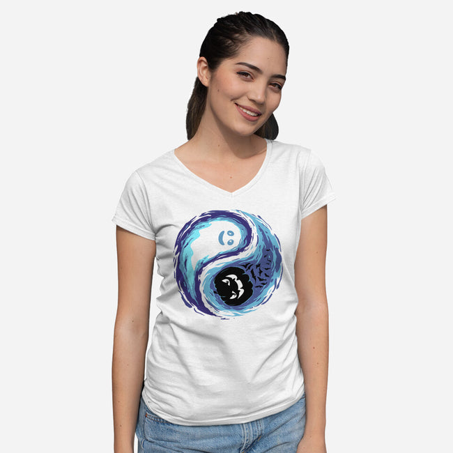 Yin Yang Halloween-Womens-V-Neck-Tee-IKILO