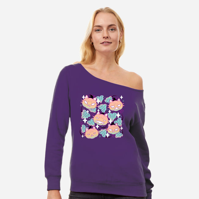 Pumpkin Cat Garden-Womens-Off Shoulder-Sweatshirt-xMorfina