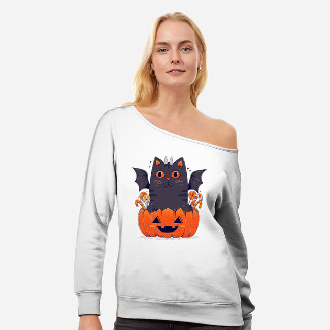 Spooky Cat-Womens-Off Shoulder-Sweatshirt-GODZILLARGE