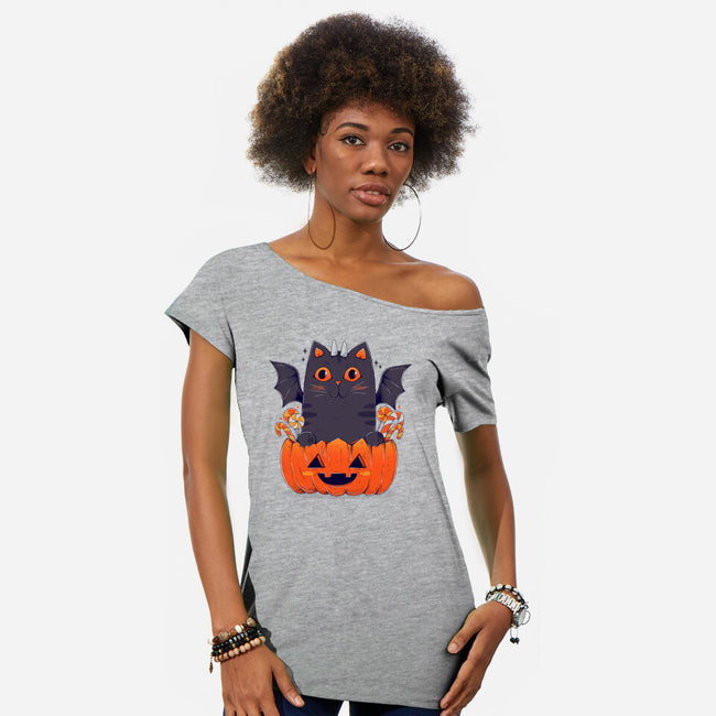 Spooky Cat-Womens-Off Shoulder-Tee-GODZILLARGE