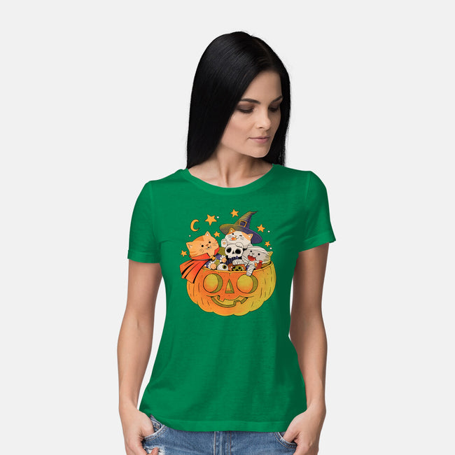 Pumpkin And Cats-Womens-Basic-Tee-ppmid