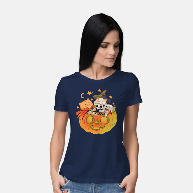 Pumpkin And Cats-Womens-Basic-Tee-ppmid