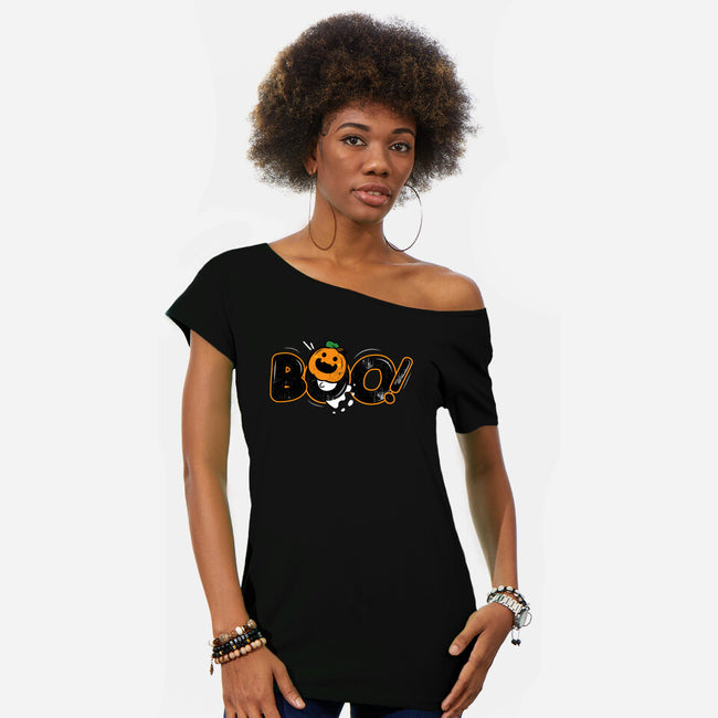 Boo Pumpkin Head-Womens-Off Shoulder-Tee-bloomgrace28