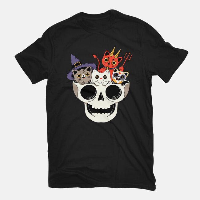 Skull And Spooky Cats-Youth-Basic-Tee-ppmid