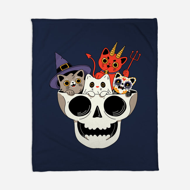 Skull And Spooky Cats-None-Fleece-Blanket-ppmid