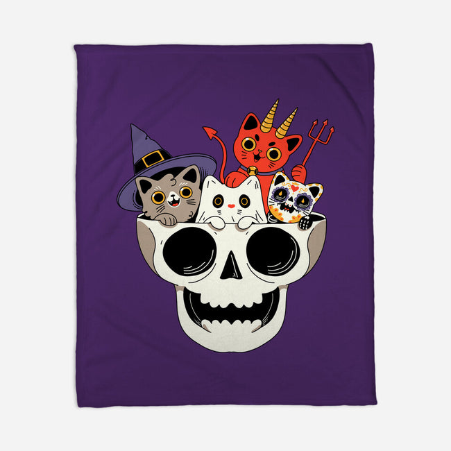 Skull And Spooky Cats-None-Fleece-Blanket-ppmid