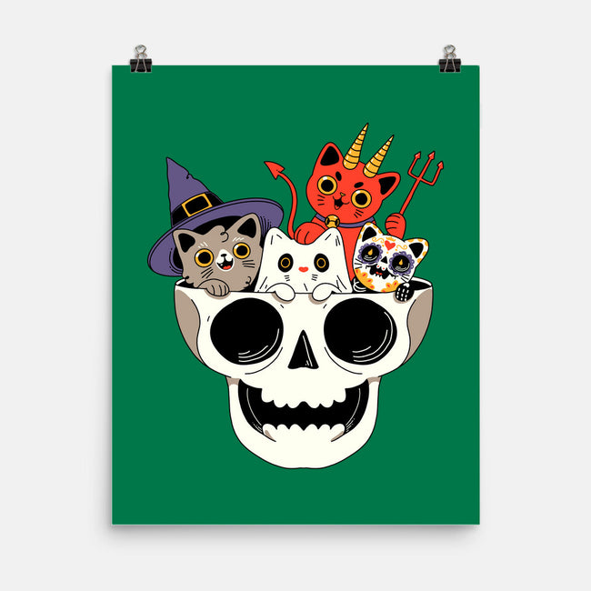 Skull And Spooky Cats-None-Matte-Poster-ppmid