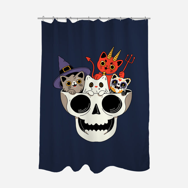 Skull And Spooky Cats-None-Polyester-Shower Curtain-ppmid