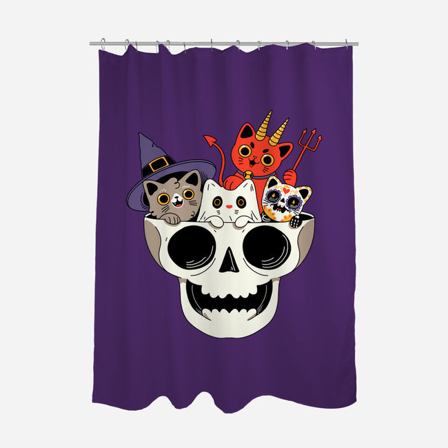 Skull And Spooky Cats-None-Polyester-Shower Curtain-ppmid