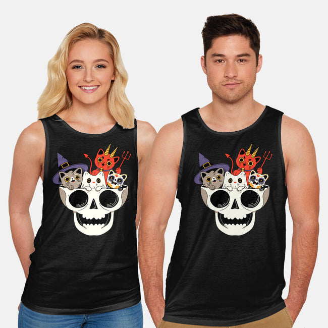 Skull And Spooky Cats-Unisex-Basic-Tank-ppmid